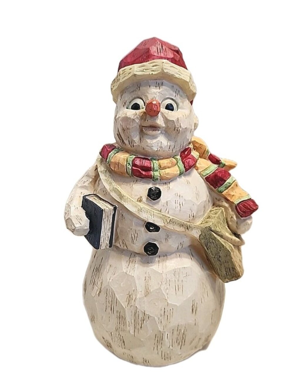 Holiday Collection Christmas Snowman With Book & Bag Satchel Figurine Boxed